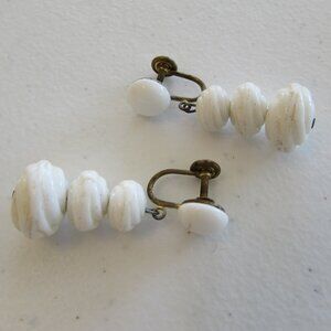 Vintage Mid-Century Milk Glass Screw Back Earrings West Germany